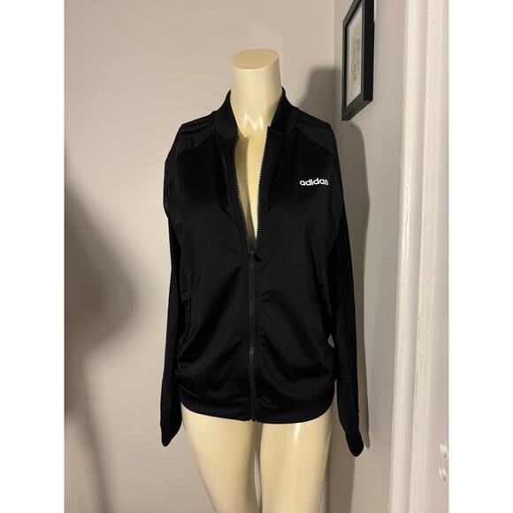 Adidas Size Medium Tracksuit Sweater Black and Black Stripes Striped Jacket - Picture 1 of 8